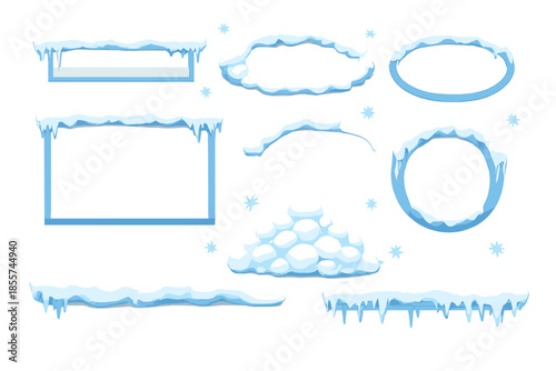 Winter themed frames and elements with snow and ice