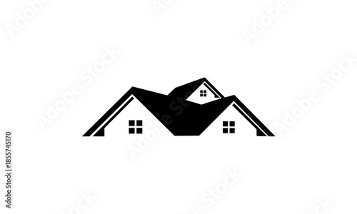 Stylized Black Silhouette of a Residential House Roofline.