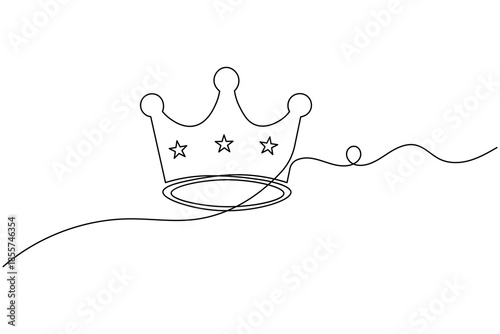 Minimalist royal crown line drawing featuring stars, symbol of excellence, victory, and high quality.