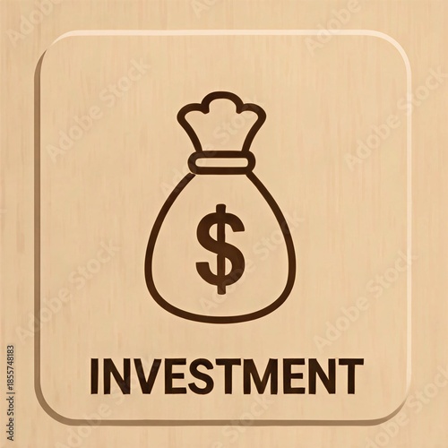 Investment Concept Money Bag Icon with Dollar Sign on Wooden Block, Finance and Wealth Management Symbol