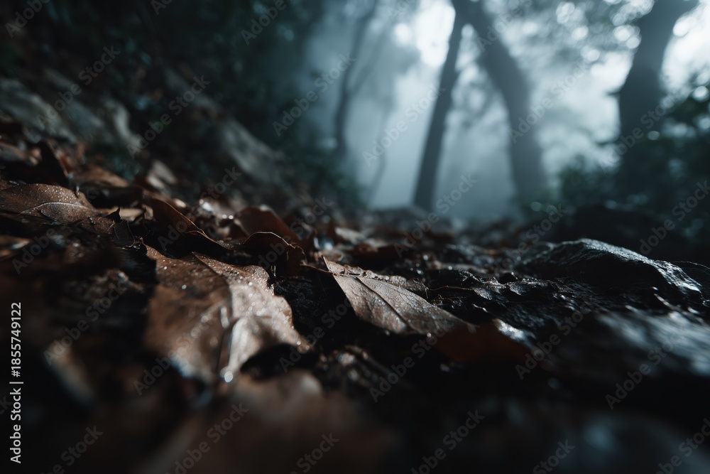 Fototapeta premium Macro View of Fallen Autumn Leaf on Forest Floor