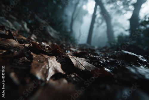 Macro View of Fallen Autumn Leaf on Forest Floor