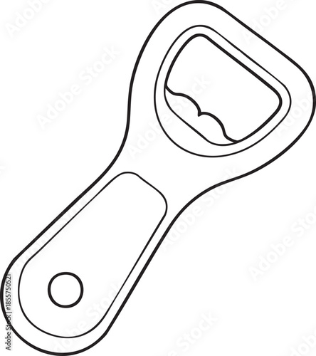 Metal bottle opener outline illustration, minimalist bar accessory and beverage tool design line art