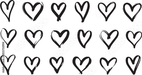 heart hand drawn brush ink set of vector icons