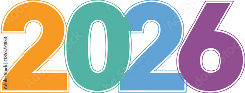 2026 calendar numbers colorful digits for new year design