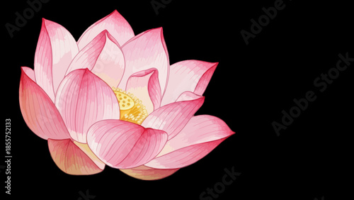 Elegant pink lotus flower with delicate petals and vibrant yellow center on a