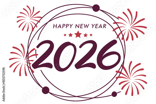 Happy New Year 2026 celebration with fireworks and stars
