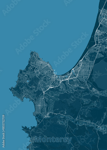 Tableau sur toile Map of Monterey, California, rendered in a blueprint style