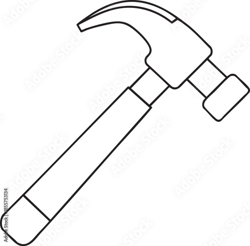A simple line vector graphic of a hammer tool for diy work and home repair construction