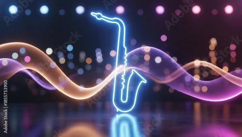 Neon Saxophone with Wavy Light Trails.
