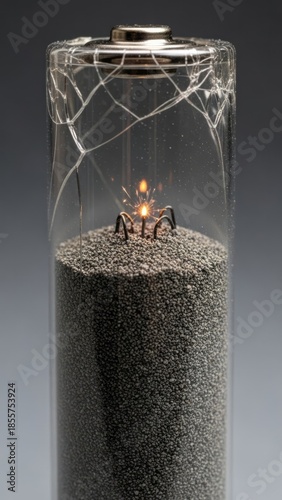 Broken Battery with Sparks Electricity Energy Technology. Concept featuring battery, broken, spark, electricity, energy.