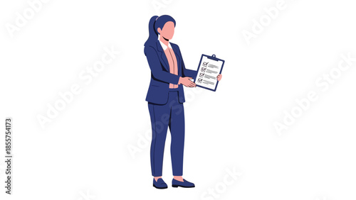 Businesswoman Holding Clipboard with Checklist in Professional Attire