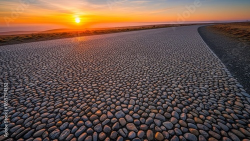 Sunset Over Pebbled Road Landscape Nature Scenic. Concept featuring sunset, pebbled road, landscape, nature, scenic.