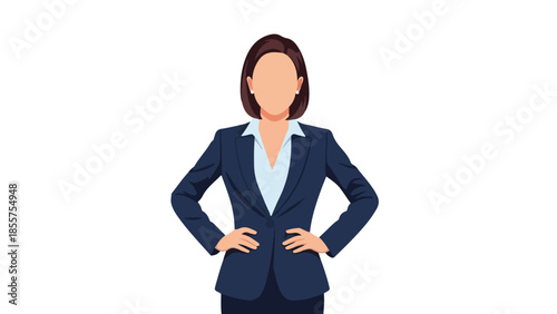 Confident Businesswoman in Formal Suit with Hands on Hips