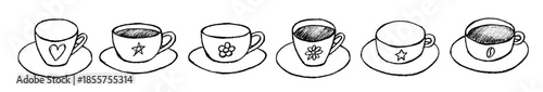 Set of cute hand drawn cup of tea or coffee Simple mug clipart Cozy home doodle Single element for design
