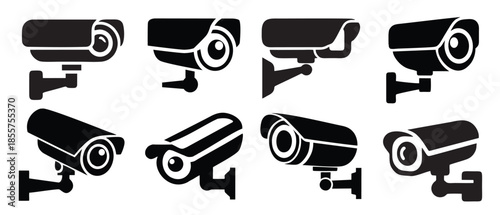  security surveillance cctv camera silhouette set icon design 