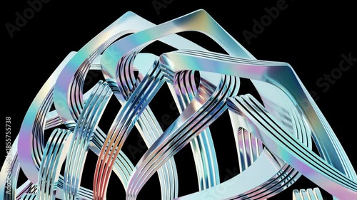 A mesmerizing abstract structure featuring metallic lines and colorful reflections against a black background 3D Geometry Shiny. Concept featuring abstract, metallic, structure, colorful, reflections.