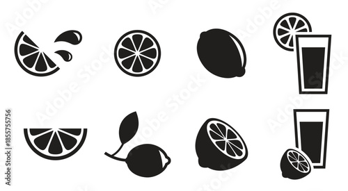  set of isolated black icons on a theme lemon lime