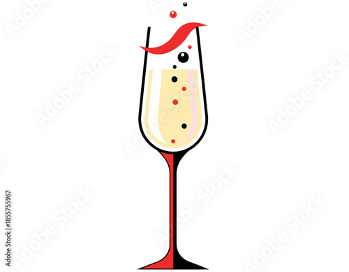 Vector illustration of a champagne flute with confetti, celebrating a special occasion, in a flat design style