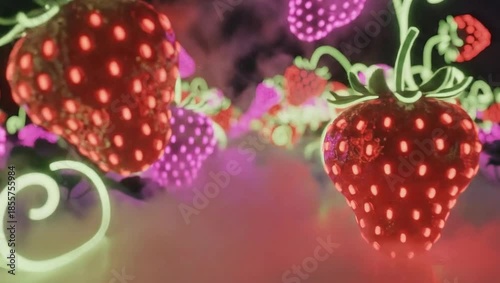 Glowing Strawberries and Vines in a Dreamlike Setting.