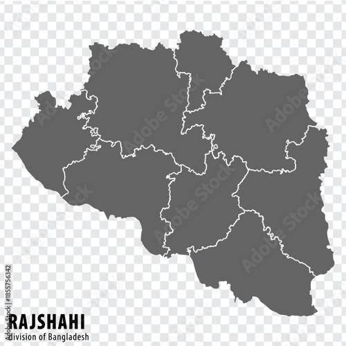 Blank map Rajshahi Division of Bangladesh. High quality map Rajshahi Division with districts on transparent background for your web site design, logo, app, UI.  EPS10.