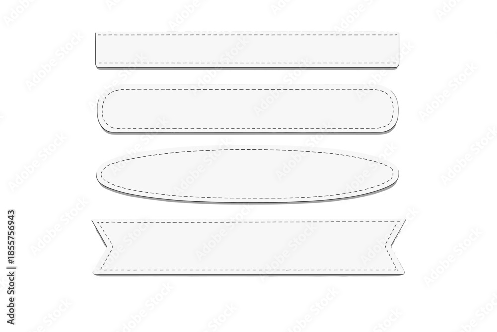 Obraz premium Four white stitched ribbon banners on a grey background