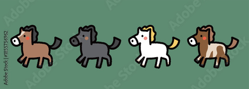 Cute Colorful Horse Cartoon Illustration Set
