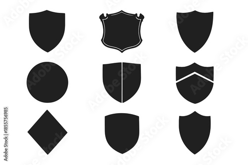 Collection of shield and emblem shapes on dark background