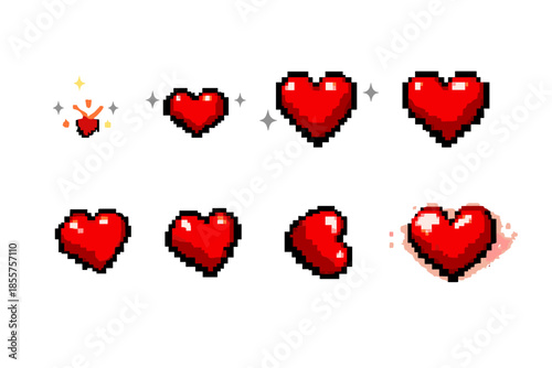 Pixel Heart Icons with Glow Effects