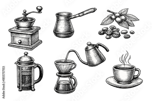 Coffee Making and Brewing Illustration Set