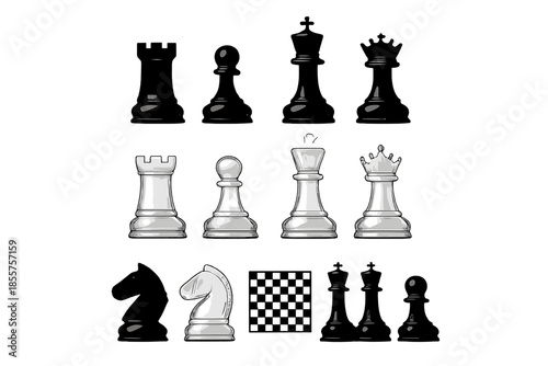 Chess Pieces on Gray Background