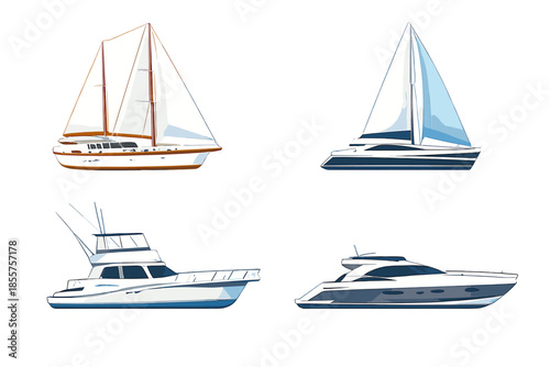 Four distinct boats and yachts on a gradient background