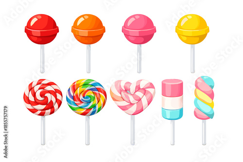 Assortment of colorful lollipops and candies on sticks