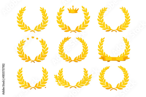 Golden Laurel Wreath Collection with Crown and Ribbon