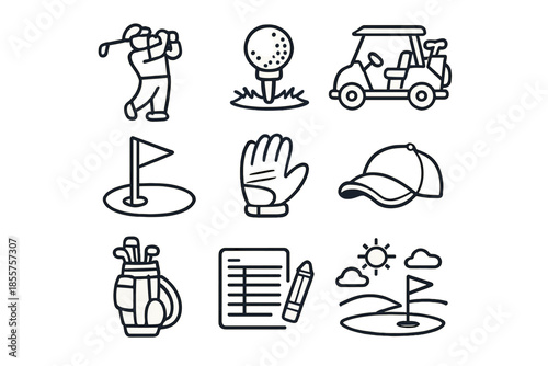 Golf icons set on a dark background