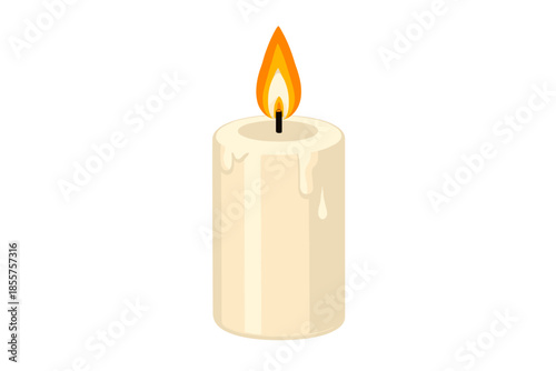 Burning Candle with Dripping Wax and Glowing Flame
