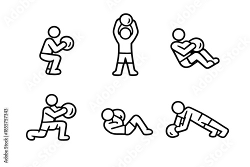 Fitness routine icons with a medicine ball
