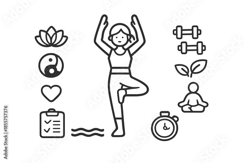 Yoga and Wellness Icons on Gray Background