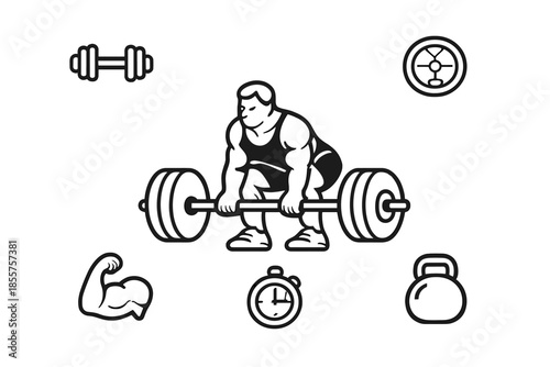 Weightlifter doing deadlift surrounded by gym equipment