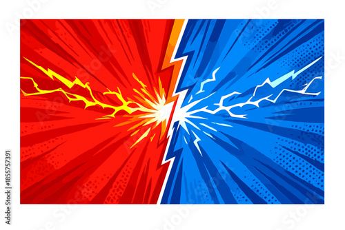 Red and blue abstract explosion with lightning