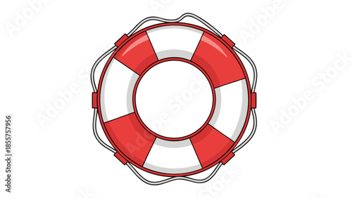 Vector illustration of a red and white lifebuoy floating on water, a safety device used in rescue operations.