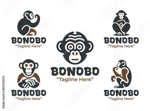 5 Bonobo Logo Set Modern Minimalist Wildlife Design Collection