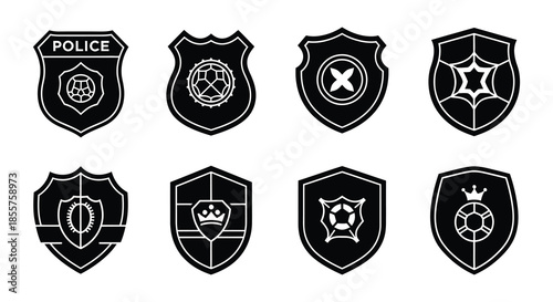 Collection of various black and white police and security badge designs