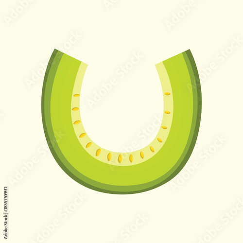 A clean flat illustration of the letter U formed from fresh avocado elements, suitable for alphabet visuals, food education, and creative typography projects.