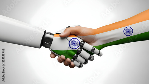 Handshake between human and robot representing india