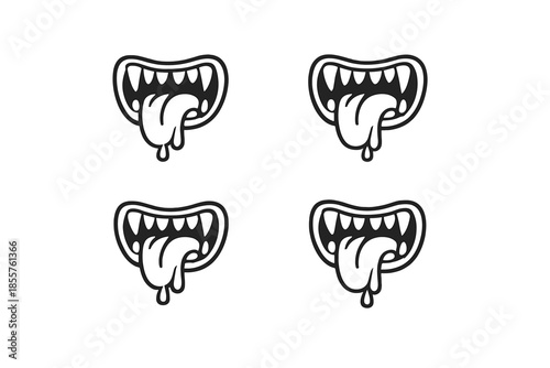 Cartoon mouth with sharp teeth and dripping tongue