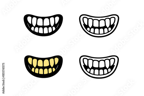 Set of four cartoon vampire smiles with sharp teeth