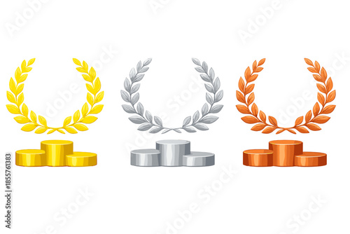 Gold, Silver, and Bronze Medals on Podium