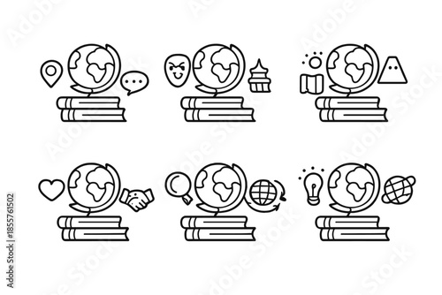 Set of six education and global concepts icons