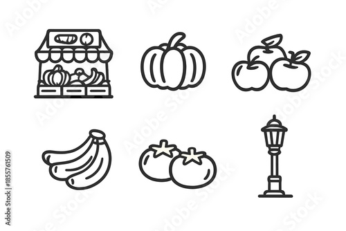Set of Line Icons for Farmers Market and Groceries
